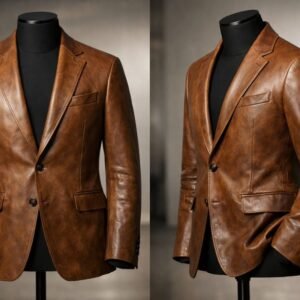 بليزر جلد طبيعى خامة ستون لون هافان