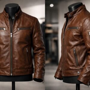 جاكت جلد طبيعى خامة ممتازة بنى