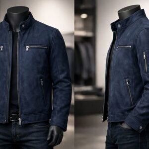 جاكت جلد طبيعى شمواه لون كحلى