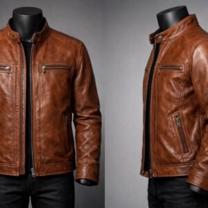 جاكت جلد طبيعى لون هافان خامة استون