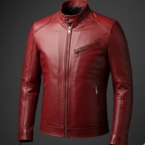 جاكت جلد طبيعي خامة ممطازة لون احمر